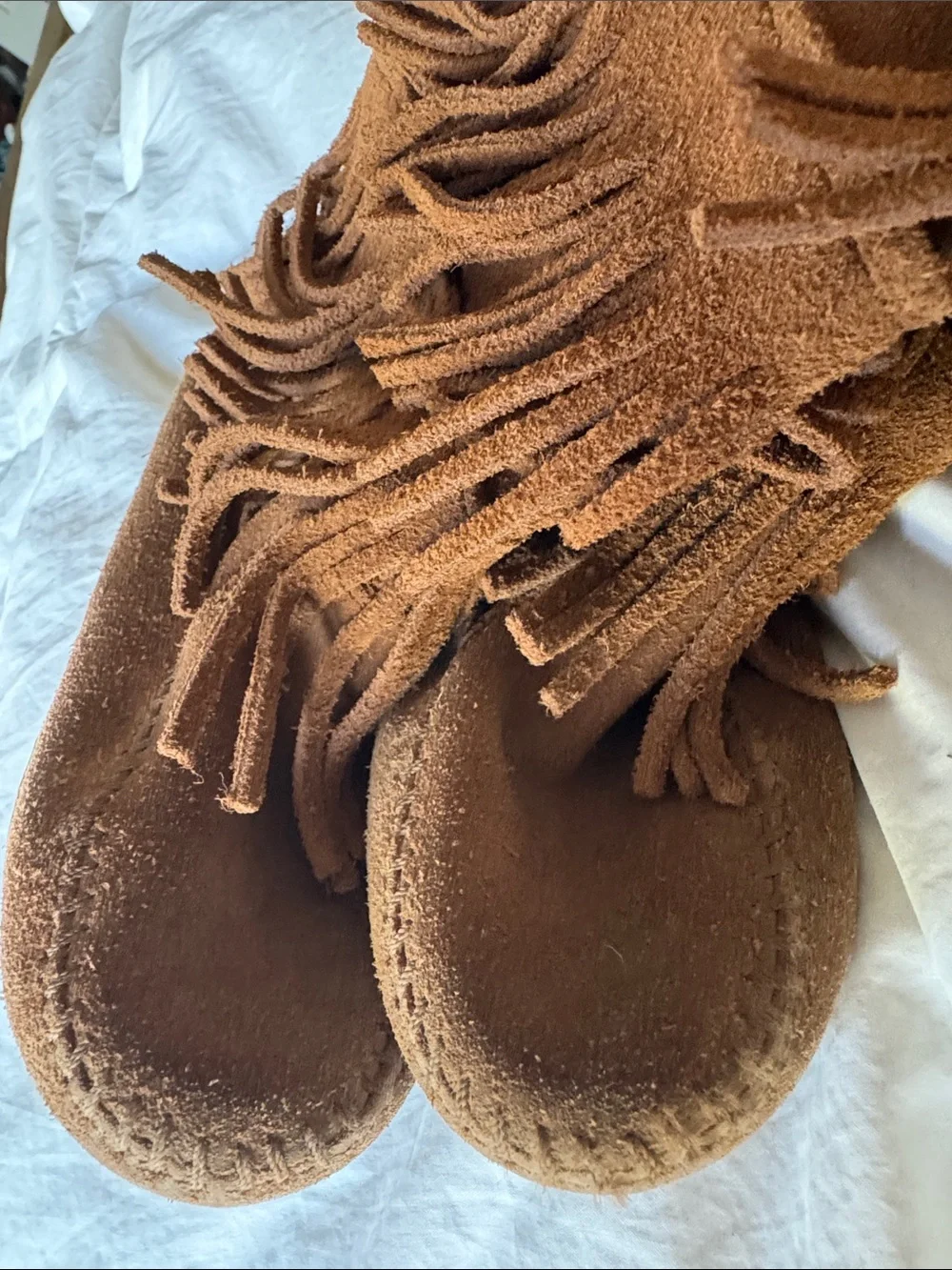 Fringed Minnetonka Suede Boots - Brown